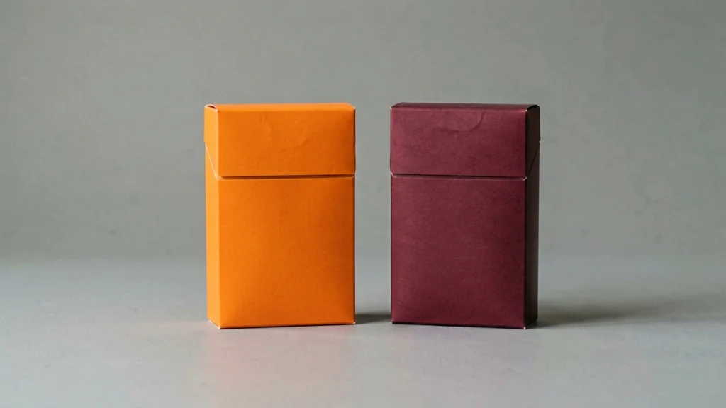 Two sealed cigarette cartons side by side, one in orange and one in wine-red colourway, illustrating the ESSE Change Double Applemint Orange and Wine variants
